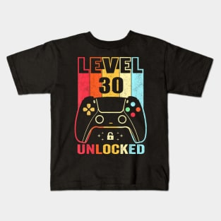 Level 30 Unlocked  Video Gamer 30th Birthday Kids T-Shirt